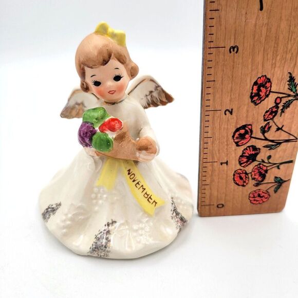Very Rare Vtg November Angel Figurine with Cornucopia – Lefton Style Charm - Picture 6 of 9